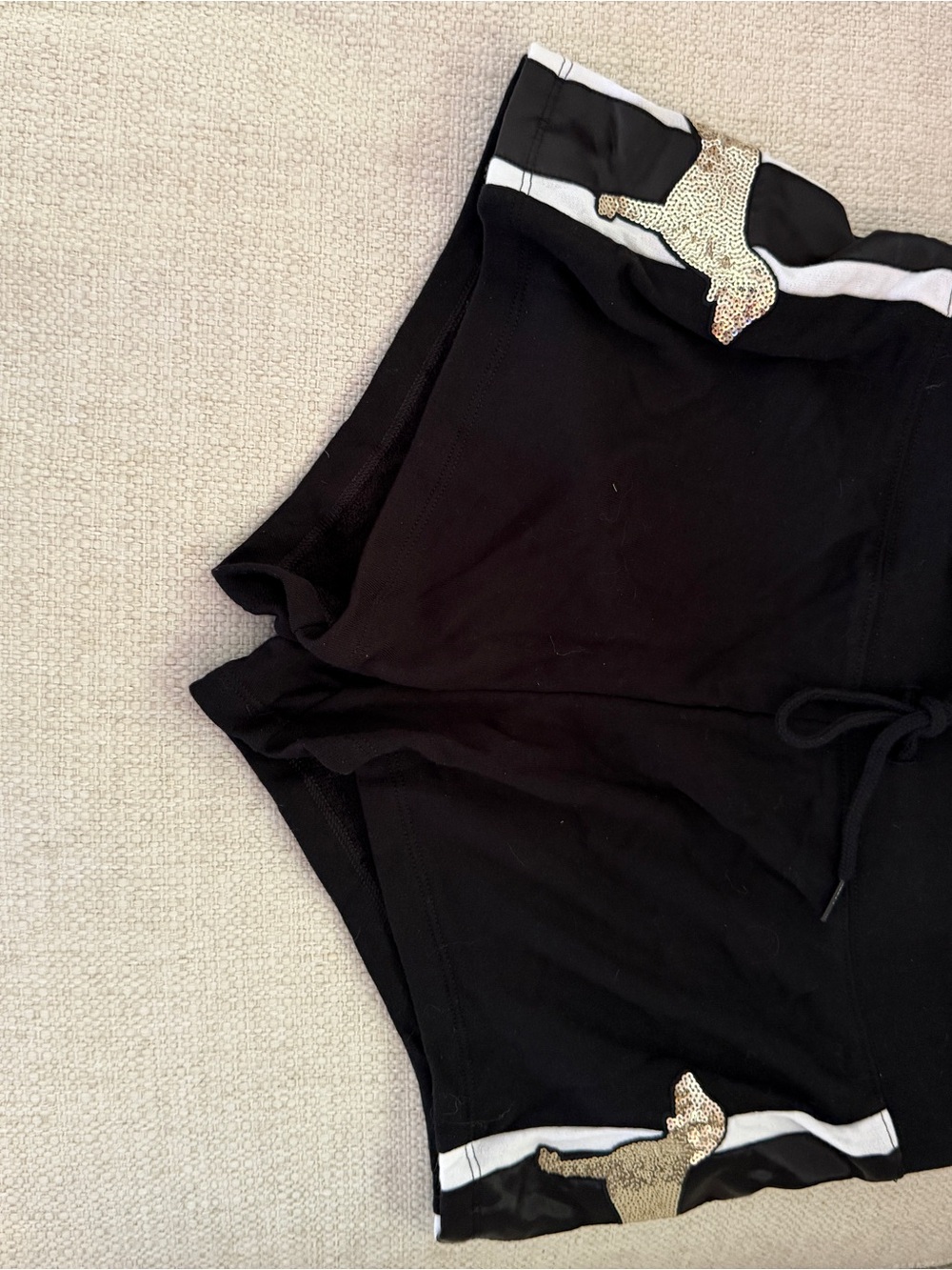 VS Pink Black Athletic Shorts with Dog Appliqué